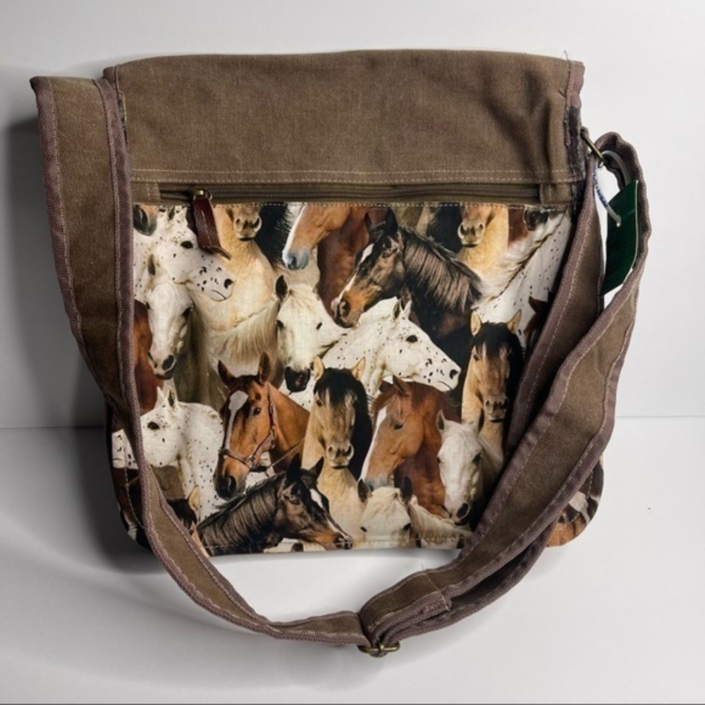 Wild Horse Satchel Flapover Crossbody Bag Purse Adjustable Strap Light Brown